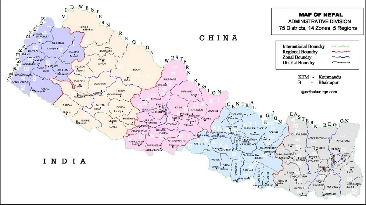 nepal, bütün bölge haritası