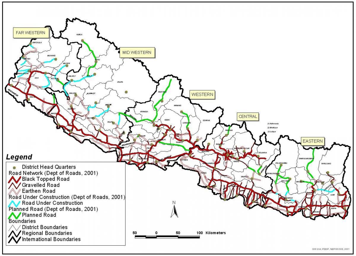 nepal gösteren Karayolları Haritası 