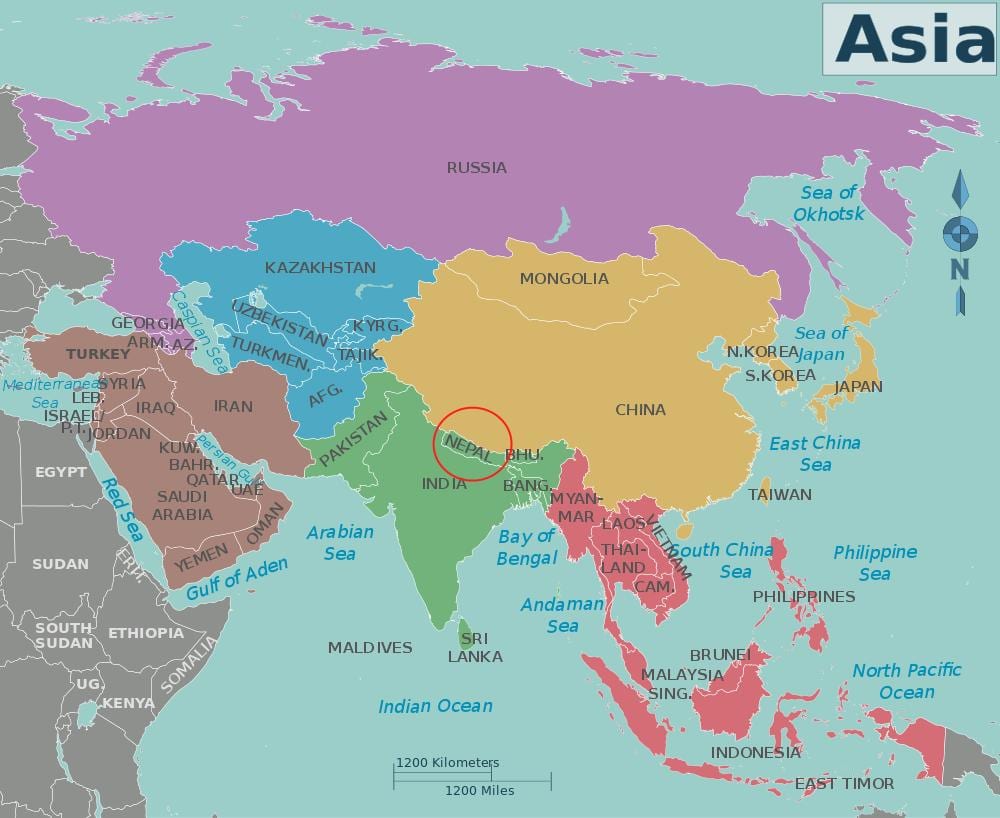 nepal ve çevre ülkeler haritası 