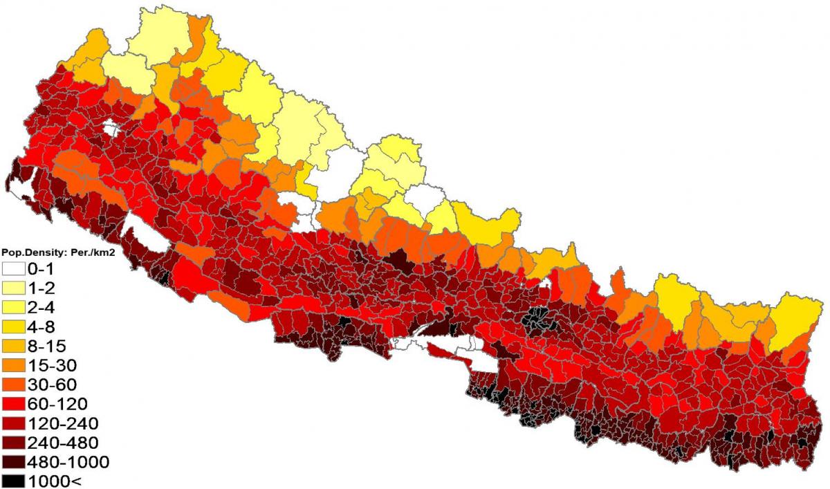 nepal nüfus yoğunluğu haritası