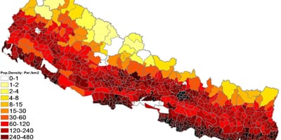 Nepal nüfus yoğunluğu haritası