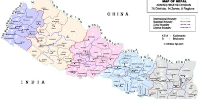 İle Nepal siyasi haritası ilçeler