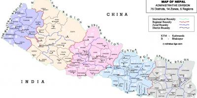 İle Nepal siyasi haritası ilçeler